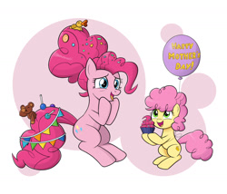 Size: 1400x1200 | Tagged: safe, artist:mew-me, character:li'l cheese, character:pinkie pie, species:earth pony, species:pony, episode:the last problem, g4, my little pony: friendship is magic, balloon, colt, cute, diapinkes, female, male, mama pinkie, mare, mother and child, mother and son, mother's day, older, older pinkie pie