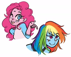 Size: 1280x1028 | Tagged: safe, artist:goshhhh, character:pinkie pie, character:rainbow dash, my little pony:equestria girls, alternative cutie mark placement, bust, duo, messy hair, one eye closed, portrait, wink