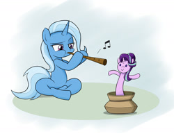 Size: 1400x1100 | Tagged: safe, artist:mew-me, character:starlight glimmer, character:trixie, species:pony, species:unicorn, crossed legs, female, flute, long glimmer, long pony, mare, meme, music notes, musical instrument, snake charming