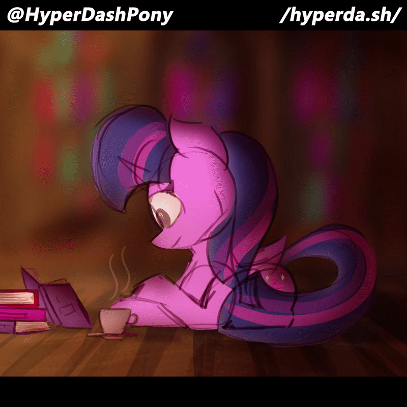 Size: 800x800 | Tagged: safe, artist:hyper dash, character:twilight sparkle, character:twilight sparkle (alicorn), species:alicorn, species:pony, animated, book, cute, female, folded wings, frame by frame, magic, mare, perfect loop, prone, reading, solo, tail flick, telekinesis, twiabetes, wings
