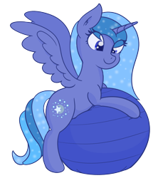 Size: 1894x2131 | Tagged: safe, artist:eyeburn, oc, oc only, oc:lulu star moonie, species:alicorn, species:pony, alicorn oc, exercise ball, horn, simple background, solo, transparent background, wings, yoga ball