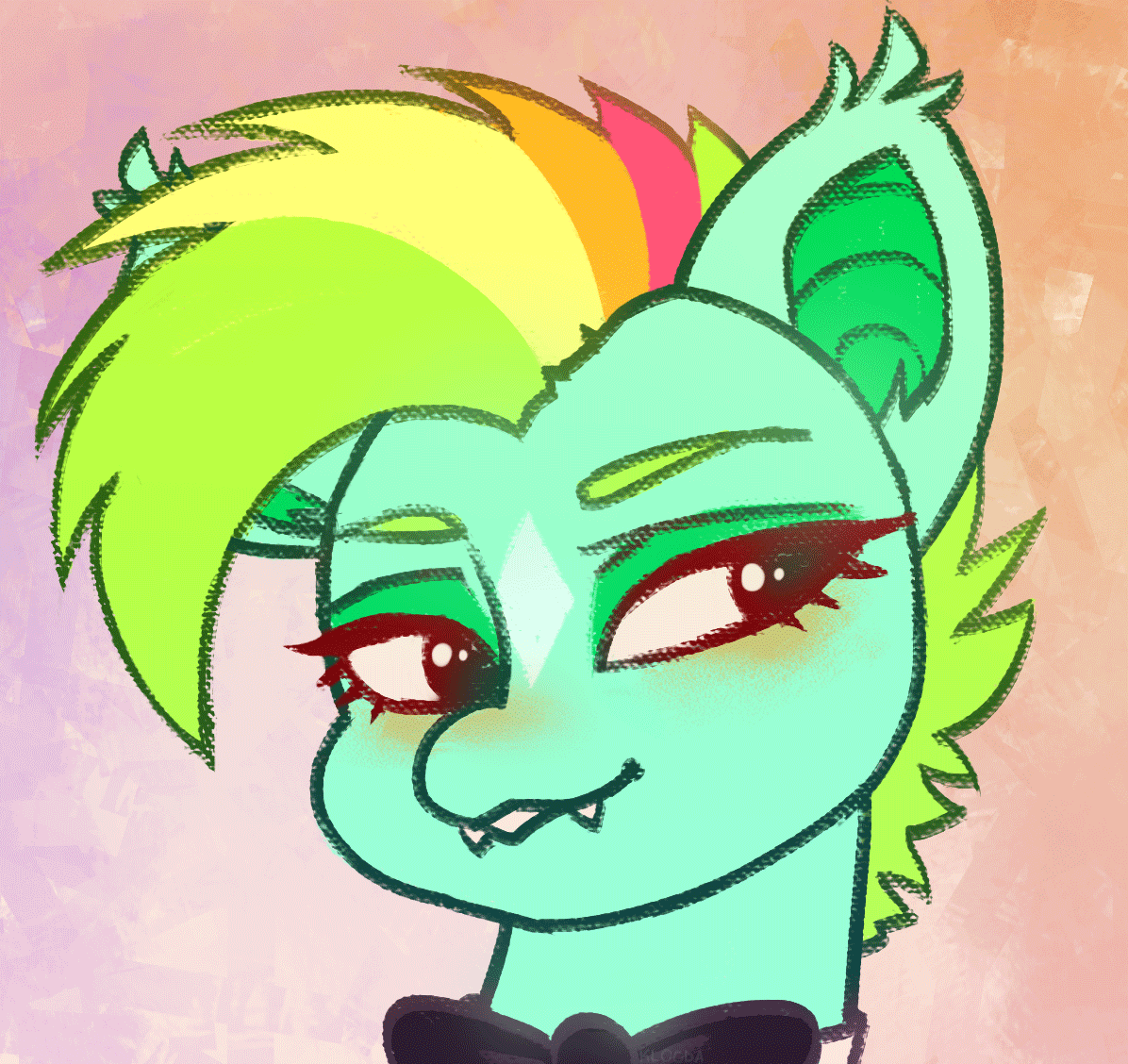 Size: 1196x1128 | Tagged: safe, artist:klooda, oc, oc only, oc:kokomo, species:bat pony, animated, blushing, bow tie, bust, commission, cute, cute little fangs, fangs, frame by frame, gif, one eye closed, open mouth, portrait, simple background, smiling, solo, wink, winking at you, ych result