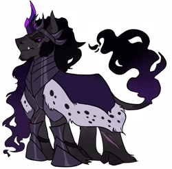 Size: 1920x1880 | Tagged: safe, artist:rockin_candies, character:king sombra, species:classical unicorn, species:pony, species:unicorn, armor, cape, clothing, cloven hooves, crown, fangs, horn, jewelry, leonine tail, male, regalia, scar, simple background, solo, unshorn fetlocks, white background