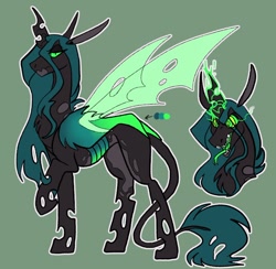 Size: 1000x975 | Tagged: safe, artist:rockin_candies, character:queen chrysalis, species:changeling, big ears, changeling queen, fangs, female, forked tongue, glowing horn, horn, leonine tail, magic, open mouth, simple background, slit pupils, solo, spread wings, swirly eyes, teeth, tongue out, wings