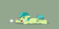 Size: 4404x2147 | Tagged: safe, artist:gd_inuk, character:sandbar, species:earth pony, species:pony, crying, dropped ice cream, eyes closed, food, green background, high res, ice cream, ice cream cone, lying down, male, sad, simple background, story included