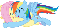 Size: 5791x2791 | Tagged: safe, artist:nero-narmeril, character:fluttershy, character:rainbow dash, species:pony, ship:flutterdash, episode:trade ya, g4, my little pony: friendship is magic, cute, dashabetes, female, high res, hug, lesbian, shipping, shyabetes, simple background, transparent background, vector