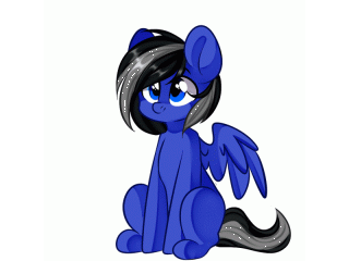 Size: 320x240 | Tagged: safe, artist:thieftea, oc, oc only, oc:driftor, species:pegasus, species:pony, animated, animated ych, black hair, blue, blue coat, blue eyes, cute, ears up, gif, grey hair, male, missing cutie mark, pegasus oc, puppy dog eyes, sitting, solo, spread wings, stallion, striped mane, striped tail, tail wag, two toned hair, two toned mane, wings