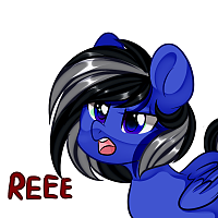 Size: 200x200 | Tagged: safe, artist:thieftea, oc, oc only, oc:driftor, species:pegasus, species:pony, black hair, blue, blue coat, blue eyes, folded wings, grey hair, male, pegasus oc, reeee, simple background, solo, stallion, striped mane, two toned hair, two toned mane, white background, wings