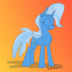 Size: 1024x1025 | Tagged: safe, artist:hyper dash, character:trixie, species:pony, species:unicorn, eyes closed, female, happy, mare, smiling, solo, standing