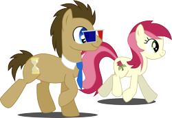 Size: 2994x2063 | Tagged: safe, artist:nero-narmeril, character:doctor whooves, character:roseluck, character:time turner, species:pony, episode:it ain't easy being breezies, g4, my little pony: friendship is magic, 3d glasses, high res, simple background, transparent background, vector