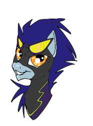 Size: 306x412 | Tagged: safe, artist:mare--in--the--moon, artist:pooryorick, character:nightshade, species:pony, bust, clothing, costume, female, goggles, grin, mare, shadowbolts, shadowbolts (nightmare moon's minions), shadowbolts costume, simple background, smiling, solo, transparent background