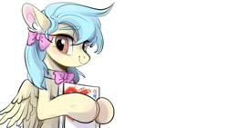 Size: 1138x640 | Tagged: safe, artist:amo, edit, oc, oc only, oc:lrivulet, oc:左岸, species:pegasus, species:pony, bow, doctor, hair bow, pegasus oc, psychology, simple background, solo, wallpaper, wallpaper edit, white background, wings