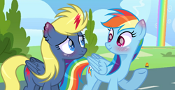 Size: 2196x1136 | Tagged: safe, artist:lumi-infinite64, character:rainbow dash, species:pegasus, species:pony, episode:wonderbolts academy, alternate universe, backwards cutie mark, crossover, duo, exploitable meme, female, johnny test, meme, ponified, same voice actor, sissy blakely, voice actor joke