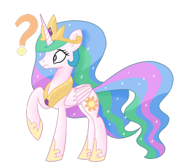 Size: 1864x1800 | Tagged: safe, artist:notadeliciouspotato, character:princess celestia, species:alicorn, species:pony, confused, crown, female, folded wings, frown, hoof shoes, jewelry, mare, peytral, question mark, raised hoof, regalia, simple background, solo, transparent background, wide eyes, wings
