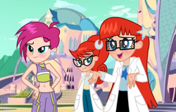 Size: 1181x749 | Tagged: safe, artist:diamond-bases, artist:lumi-infinite64, base used, species:human, my little pony:equestria girls, alfea, barely eqg related, clothing, crescent moon, crossover, equestria girls style, equestria girls-ified, female, glasses, group, hairclip, johnny test, lab coat, mary test, moon, nickelodeon, ponytail, rainbow s.r.l, short hair, sleeveless, stars, susan test, tecna, winx, winx club