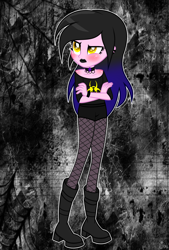 Size: 3512x5184 | Tagged: safe, artist:lumi-infinite64, oc, my little pony:equestria girls, abstract background, boots, choker, crossed arms, female, fishnets, goth, lipstick, shoes, solo