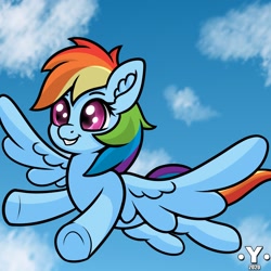 Size: 1980x1980 | Tagged: safe, artist:yelowcrom, character:rainbow dash, species:pegasus, species:pony, cute, dashabetes, female, flying, hooves, mare, simple background, solo, wings