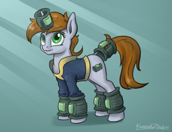 Size: 3043x2337 | Tagged: safe, artist:kozachokzrotom, oc, oc only, oc:littlepip, species:pony, species:unicorn, fallout equestria, clothing, fanfic, fanfic art, female, hooves, horn, mare, pipbuck, silly, silly pony, simple background, solo, vault suit