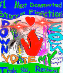 Size: 481x562 | Tagged: safe, artist:super trampoline, character:twilight sparkle, oc, oc:super trampoline, 1000 hours in ms paint, author:super trampoline, cover art, deep fried meme, eye beams, fanfic, fanfic art, fimfiction, fimfiction.net link, kissing, meme, needs more jpeg, shitposting