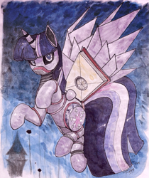 Size: 891x1060 | Tagged: safe, artist:digiral, character:twilight sparkle, character:twilight sparkle (alicorn), species:alicorn, species:pony, female, robot, robot pony, roboticization, solo, traditional art, twibot
