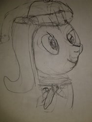 Size: 3024x4032 | Tagged: safe, artist:joeydr, character:fluttershy, species:pegasus, species:pony, newbie artist training grounds, clothing, female, mare, scarf, signature, solo, traditional art, winter cap