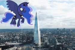 Size: 1280x853 | Tagged: safe, artist:90sigma, artist:princesslunayay, character:princess luna, species:alicorn, species:pony, britain, city, cute, england, female, flying, giant alicorn, giant ponies in real life, giant pony, giantess, highrise ponies, irl, london, lunabetes, macro, mega luna, photo, ponies in real life, the shard, united kingdom