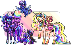 Size: 2359x1504 | Tagged: safe, artist:spudsmcfrenzy, character:princess celestia, character:princess luna, oc, species:alicorn, species:pony, alternate design, colt, cyclops, female, filly, male, simple background, transparent background