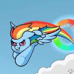 Size: 1980x1980 | Tagged: safe, artist:yelowcrom, character:rainbow dash, species:pegasus, species:pony, newbie artist training grounds, g4, my little pony: friendship is magic, female, mare, solo, sonic rainboom, wings