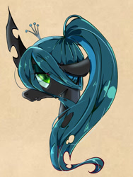 Size: 768x1024 | Tagged: safe, artist:tomizawa96, character:queen chrysalis, species:changeling, bust, changeling queen, crown, cute, cutealis, female, jewelry, pixiv, portrait, profile, regalia, solo