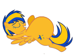 Size: 800x600 | Tagged: safe, artist:mlpfan3991, oc, oc:flare spark, species:pegasus, species:pony, eyes closed, fat, lying down, simple background, smiling, stuffed, stuffed belly, transparent background