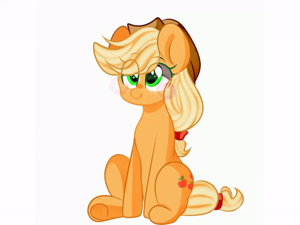 Size: 600x450 | Tagged: safe, artist:thieftea, character:applejack, species:earth pony, species:pony, animated, behaving like a dog, cute, eye clipping through hair, female, jackabetes, mare, simple background, sitting, solo, tail wag, white background