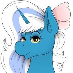 Size: 894x894 | Tagged: safe, artist:zeronitroman, oc, oc:fleurbelle, species:alicorn, species:pony, alicorn oc, bedroom eyes, bow, ear fluff, female, hair bow, horn, mare, simple background, smiling at you, transparent background, wingding eyes, wings, yellow eyes