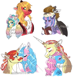 Size: 682x726 | Tagged: safe, artist:malinraf1615, character:aloe, character:big mcintosh, character:featherweight, character:flam, character:flim, character:fluttershy, character:lotus blossom, character:wind sprint, species:earth pony, species:pegasus, species:pony, species:unicorn, ship:fluttermac, aloeflam, alternate design, alternate hairstyle, blushing, book, boop, chest fluff, colored horn, colored wings, eyes closed, eyeshadow, feathersprint, female, flim flam brothers, floppy ears, freckles, horn, lotusflim, makeup, male, missing accessory, multicolored wings, neck nuzzle, noseboop, nuzzling, older, older featherweight, older wind sprint, shipping, short hair, simple background, spa twins, straight, tattoo, transparent background, watermark, wings
