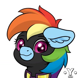 Size: 1980x1980 | Tagged: safe, artist:yelowcrom, character:rainbow dash, species:pegasus, species:pony, newbie artist training grounds, atg 2020, clothing, costume, cute, dashabetes, female, mare, shadowbolts, shadowbolts costume, simple background, solo, white background