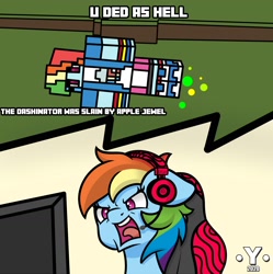 Size: 1970x1980 | Tagged: safe, artist:yelowcrom, character:rainbow dash, species:pegasus, species:pony, newbie artist training grounds, female, gaming chair, gaming headset, mare, minecraft, rage