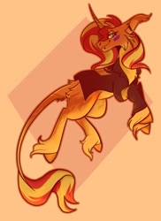Size: 1001x1374 | Tagged: safe, artist:rockin_candies, character:sunset shimmer, species:pony, species:unicorn, clothing, female, jacket, leonine tail, solo, unshorn fetlocks