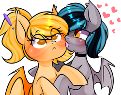 Size: 1087x852 | Tagged: safe, artist:thieftea, oc, oc only, oc:greycedar, oc:pudding, species:bat pony, bat pony oc, bat wings, couple, cute, femboy, gay, licking, love, male, shipping, surprised, tongue out, wings
