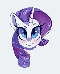 Size: 998x1235 | Tagged: safe, artist:goshhhh, character:rarity, species:pony, species:unicorn, blushing, bust, cute, female, mare, portrait, raribetes, signature, simple background, smiling, solo, white background