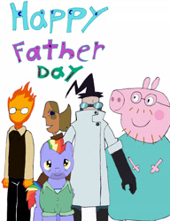 Size: 2318x3018 | Tagged: safe, artist:pokeneo1234, character:bow hothoof, crossover, daddy pig, father, father's day, grillby, invader zim, male, peppa pig, professor membrane, smile for me, trencil varnnia, undertale