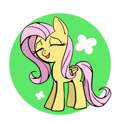 Size: 768x768 | Tagged: safe, artist:tomizawa96, character:fluttershy, species:pegasus, species:pony, cute, eyes closed, female, folded wings, mare, open mouth, partial background, shyabetes, smiling, solo, standing, three quarter view, wings