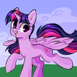 Size: 1000x1000 | Tagged: safe, artist:thieftea, character:twilight sparkle, character:twilight sparkle (alicorn), species:alicorn, species:pony, cute, female, happy, mare, open mouth, raised leg, solo, spread wings, twiabetes, wings