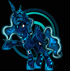 Size: 2368x2400 | Tagged: safe, artist:wirelesspony, character:princess luna, species:alicorn, species:pony, cyberpunk, female, raised hoof, solo