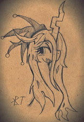 Size: 1558x2264 | Tagged: safe, artist:wirelesspony, character:queen chrysalis, species:changeling, bust, changeling queen, female, monochrome, solo, traditional art
