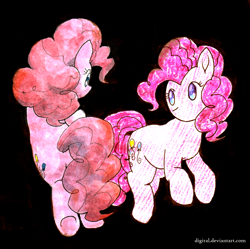 Size: 3021x3014 | Tagged: safe, artist:digiral, character:pinkie pie, species:pony, duality, female, high res, ponidox, self ponidox, solo, traditional art