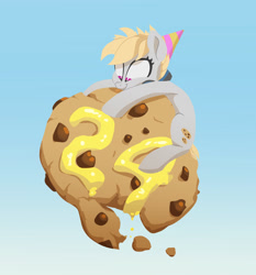 Size: 1735x1863 | Tagged: safe, artist:jimmyjamno1, oc, oc:cookie malou, species:pony, birthday, cookie, food, frosting