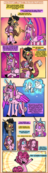 Size: 1259x4520 | Tagged: safe, artist:spudsmcfrenzy, character:discord, character:pinkie pie, character:princess cadance, species:griffon, species:pony, species:yak, ship:discopie, comic, female, male, shipping, straight