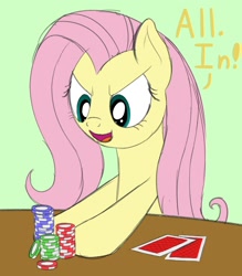 Size: 1120x1280 | Tagged: safe, artist:nitei, character:fluttershy, species:pegasus, species:pony, newbie artist training grounds, atg 2020, card, female, gambling, mare, poker, poker chips, solo, table