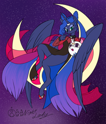 Size: 1278x1500 | Tagged: safe, artist:sepiakeys, character:princess luna, species:anthro, species:unguligrade anthro, alternate hairstyle, black lady, clothing, crossover, dress, female, moon, sailor moon, see-through, solo