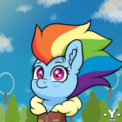 Size: 1980x1980 | Tagged: safe, artist:yelowcrom, character:rainbow dash, species:pegasus, species:pony, newbie artist training grounds, episode:the last problem, g4, my little pony: friendship is magic, bomber jacket, bust, captain, clothing, ear fluff, female, jacket, looking at you, mare, older, older rainbow dash, portrait, redraw, solo