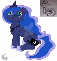 Size: 1920x2067 | Tagged: safe, artist:princesslunayay, character:princess luna, species:alicorn, species:pony, art, colored, colored sketch, crown, crying, cute, deviantart watermark, female, floppy ears, hoof shoes, jewelry, logo, looking at you, lunabetes, mare, necklace, obtrusive watermark, regalia, sad, sadorable, simple background, sitting, solo, teary eyes, watermark, white background